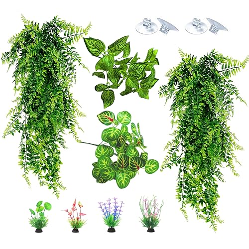 Reptile Plants for Terrarium Tank – Bearded Dragon Tank Accessories, Artificial Hanging Plant Vines, Habitat Decor & Hide for Crested Gecko, Lizard, Snake, Chameleon and Ball Pythons (Group A) - color: Group a
