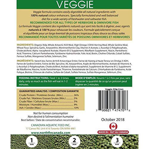Northfin Veggie Fish Food, Slow-Sinking Pellets, 3mm, 1kg | Veggie Formula; slow-sinking pellets for herbivorous & omnivorous fish; organic kelp first ingredient; crafted in Canada - size: 2.19 Pound (Pack of 1), style: 3mm