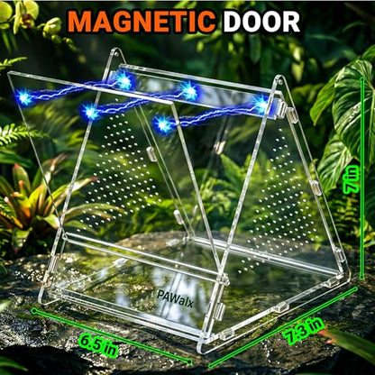Triangular Jumping Spider Enclosure, Acrylic Terrarium with Magnetic Doors, 0.8mm Micro-Ventilation& Escape-Proof Design for Tarantulas, Lizards, Small Pets, 6.5"x7.3"x7" - size: 1pack, 6.5"x7.3"x7"