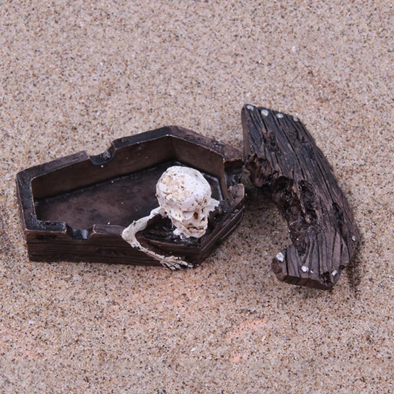 balacoo Resin Coffin Decorations for Aquarium 2 Pcs Skull Resin Ornaments Fish Tank Landscape Terrarium Ornament for Halloween and Reptile Tanks