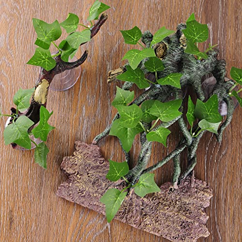 IBWell Resin Reptile Corner Branch with Rock, Amphibian Lizard Snake Climbing Ornament, Lifelike Terrarium Plant Decoration with Suction Cup - style: vines