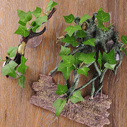 IBWell Resin Reptile Corner Branch with Rock, Amphibian Lizard Snake Climbing Ornament, Lifelike Terrarium Plant Decoration with Suction Cup - style: vines