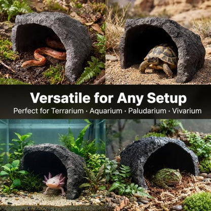 Extra Large Reptile Hideout & Basking Platform, Resin Rock Cave Habitat Decor for Bearded Dragon, Tortoise, Snake, Lizard - Aquarium & Terrarium Tank