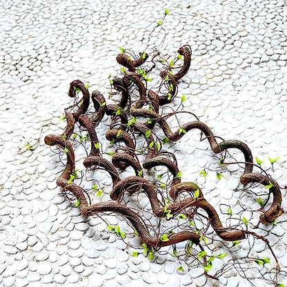 63in Bendable Thick Artificial Tree Branches Faux Wood Tree Trunk Twigs Grapevines Moss Plants Garland With Green Leaves For Wall Hanging Reptile Climbing Halloween Outdoor Arch Home Garden Decoration