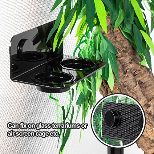 WACOOL Magnetic Reptile Ledge, Acrylic Gecko Feeding Ledge with 6PCS Cups, Reptile Food Water Feeder Dish for Geckos Iguana Chameleon Pets (Black)
