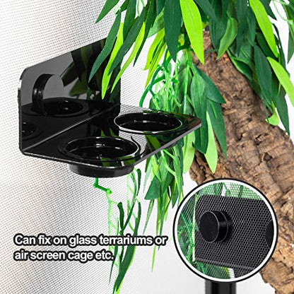 WACOOL Magnetic Reptile Ledge, Acrylic Gecko Feeding Ledge with 6PCS Cups, Reptile Food Water Feeder Dish for Geckos Iguana Chameleon Pets (Black)