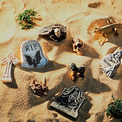 Yookeer Gothic Fish Tank Decor Gothic Ornaments Aquarium Decor Terrarium Aquarium Skull Miniatures Resin for Village Accessories Collections Set Fish Tank Reptile House Cave