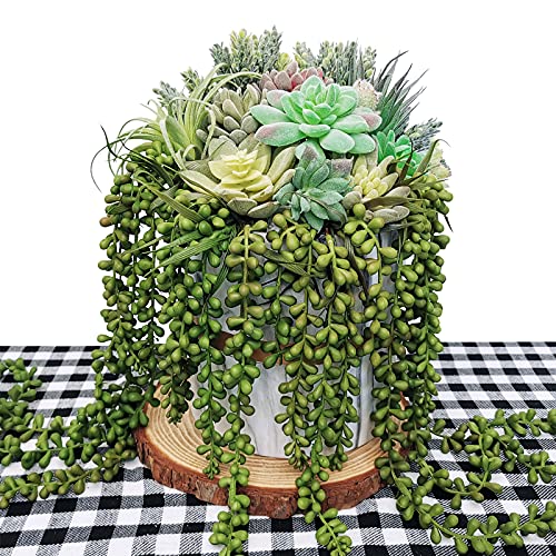 Supla 4 Pcs Artificial Hanging Succulents Faux Burro's Tail Picks Trailing String of Pearls Succulents Fake Greenery Sprays for Basket Planter Centerpiece Floral Arrangement Indoor Outdoor Decor