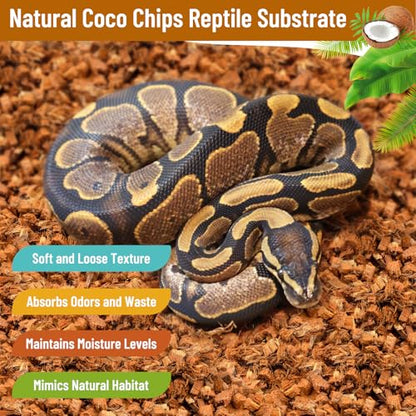 Riare 8 Pack Natural Coconut Chip Substrate for Reptiles- Compressed Coconut Husk Reptiles Bedding, Coco Husk Chip Terrarium Substrate for Snakes, Tortoises, Ball Python, Frogs, Bearded Dragon, Lizard - color: 8 pack