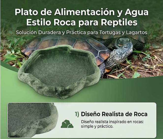 Reptile Bowl, Resin Rock Reptile Food and Water Feeder Pet Aquarium Ornament Terrarium Dish Plate for Tortoise Lizard Iguana(Dark Green S) - color: Dark green S