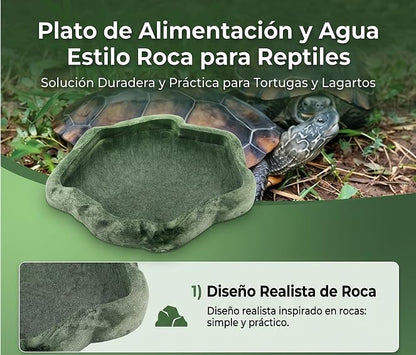 Reptile Bowl, Resin Rock Reptile Food and Water Feeder Pet Aquarium Ornament Terrarium Dish Plate for Tortoise Lizard Iguana(Dark Green S) - color: Dark green S
