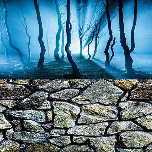 ELEBOX Fish Backgrounds Paper Double Sides 3D Stone & Trees Aquarium Background Picture 23" x 71" Fish Tank Background - color: N, size: H:23.4"x L:71.7"