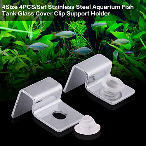 4 Size 4Pcs Stainless Steel Aquarium Fish Glass Cover Support, Universal Lid Clips (6mm)