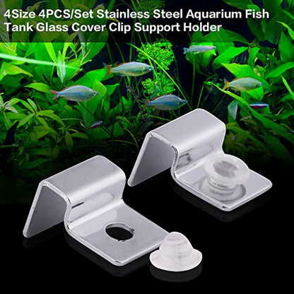 4 Size 4Pcs Stainless Steel Aquarium Fish Glass Cover Support, Universal Lid Clips (6mm)