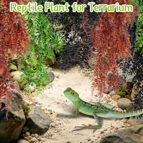 Hamiledyi Reptile Plants Hanging Terrarium Plants 6 Pack Fake Artificial Leaves with Suction Cup for Snake, Lizard, Chameleon (Red & Green & Black) - color: 2 Pcs Black +2 Pcs Red + 2 Pcs Green Reptile Plants