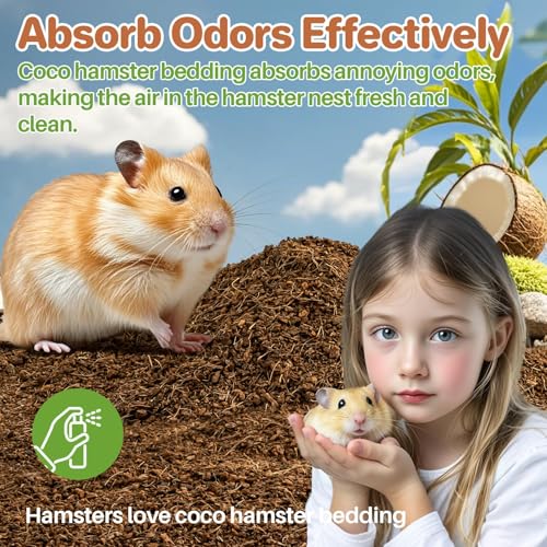 Sukh Natural Coconut Husk Bedding for Hamsters - Organic Coco Coir Substrate, Burrowing Friendly Small Animal Litter with Odor Control for Syrian Dwarf Hamsters, Gerbils, Degus & Reptiles