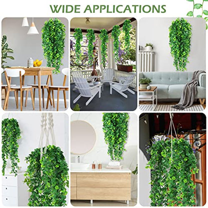 Hoteam 12 Pcs Artificial Hanging Plants 32 Inch Fake Ivy Vines with Fake Leaves Patio Artificial Plants Greenery for Living Room Indoor Outdoor Wall, No Basket (Eucalyptus) - color: Eucalyptus