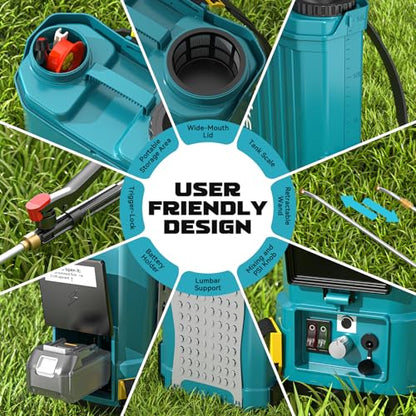 Battery Backpack Sprayer Compatible with Makita 18V Battery (Tool Only) 4.2 Gallon with Auto Mixer, 0–100PSI Adj, Leak-Proof Metal Telescopic Wand 42", 6 Nozzles, Ergonomic Strap Ecarke Garden Sprayer - color: Blue