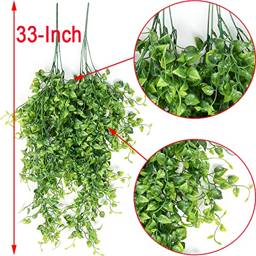 CLONG 2pcs Artificial Hanging Plants 32-in Fake Hanging Plant Fake Ivy Vine Outdoor UV Resistant Plastic Plants (Ivy) - color: Ivy