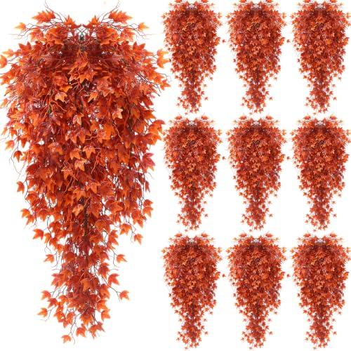 Daifunli 12 Pcs Artificial Fall Hanging Plants Fake Hanging Ferns Plastic Autumn Faux Plants for Wall Room Garden Garland Indoor Outdoor Decor No Basket (Maple Leaves) - style: Maple Leaves