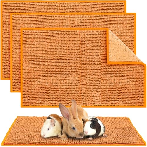 Amylove 4 Pcs Guinea Pig Cage Liner 16 x 24 Inch Washable Chenille Pee Pads Pet Dog Cat Bedding Training Mat Reusable for Small Animals Puppy Bunny Hamster Chinchilla - color: Orange, size: 16 x 24 Inch, style: Low Pile Chenille