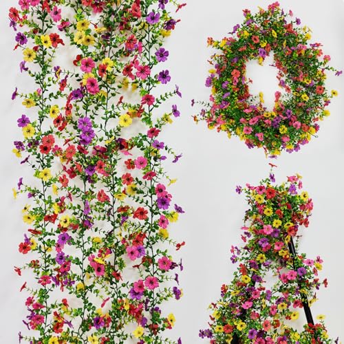4 Pack 6ft Lifelike Artificial Flower Vines, UV & Fade Resistant Fake Hanging Flower Garlands – Perfect for Wedding Backdrop, Arch, Wall, Home Office, Garden Indoor Outdoor Decor (Mixed-color) - color: Mixed-color