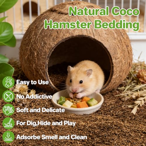 Sukh Natural Coconut Husk Bedding for Hamsters - Organic Coco Coir Substrate, Burrowing Friendly Small Animal Litter with Odor Control for Syrian Dwarf Hamsters, Gerbils, Degus & Reptiles