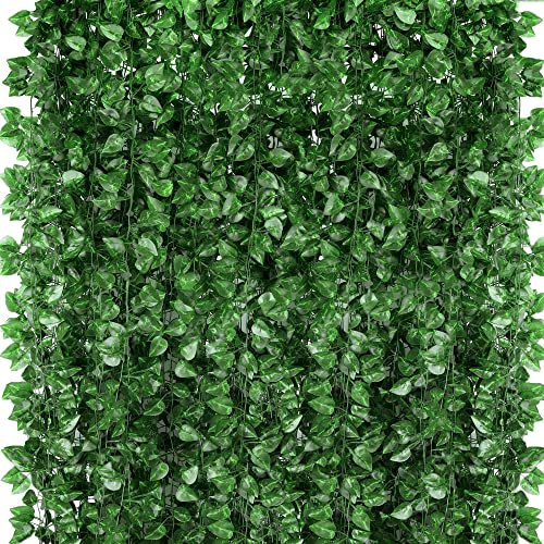 720 Feet 96 Pack Fake Greenery Hanging Garland, Ivy Leaf Plants, Vine Leaves, Fake Flowers Foliage for Bedroom Garden Wall Decor - color: Epipremnum Aureum - 96 Pcs