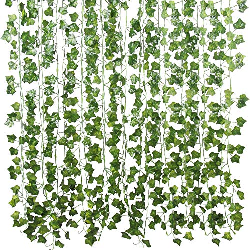 78Ft 12pcs Silk Artificial Ivy Vine Hanging Leaves Plant Greenery Decor Party Home Garden Wedding Wall Decor (Green)