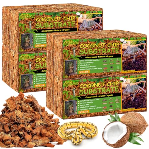 Riare 8 Pack Natural Coconut Chip Substrate for Reptiles- Compressed Coconut Husk Reptiles Bedding, Coco Husk Chip Terrarium Substrate for Snakes, Tortoises, Ball Python, Frogs, Bearded Dragon, Lizard - color: 8 pack