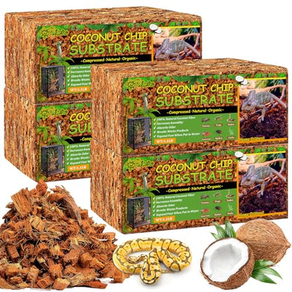 Riare 8 Pack Natural Coconut Chip Substrate for Reptiles- Compressed Coconut Husk Reptiles Bedding, Coco Husk Chip Terrarium Substrate for Snakes, Tortoises, Ball Python, Frogs, Bearded Dragon, Lizard - color: 8 pack