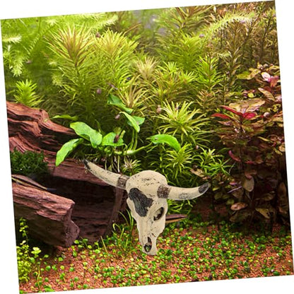 Novelty Cow Skull Resin Aquarium Decoration Durable Fish Tank Ornament for Reptiles Fish Unique Landscape Decor Easy Installation Break Resistant Design
