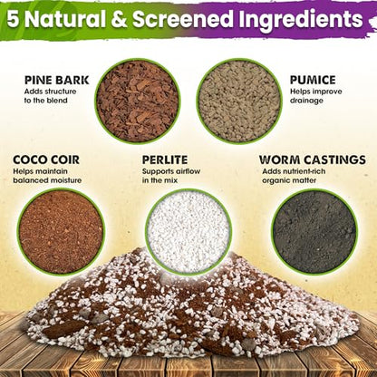 DUSPRO Tropical Potting Mix Pre-Mixed 5in1 with Pine Bark, Coco Coir, Perlite, Worm Casting & Pumice Ideal Aroid Mix Soil for Monstera, Pothos, Philodendron, Other Indoor HousePlants 8QRT - size: 8 Quarts