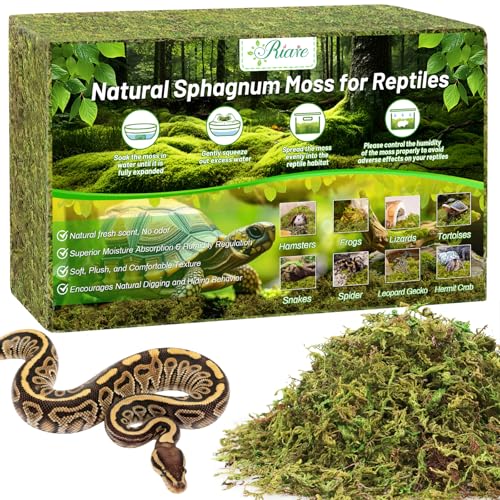 Riare 7OZ Natural Sphagnum Moss for Reptiles – 10QT Soft Forest Moss Reptile Bedding & Substrate for Tortoise, Hamsters, Snake, Leopard Gecko, Frog, Premium Live Moss for Tank, Terrarium - color: 7OZ