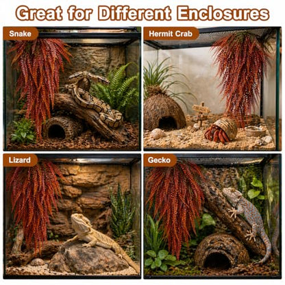RAINFLOW 2PCS Reptile Plants for Terrarium - 33.5in Artificial Boston Fern Fake Vines, Fake Terrarium Plant for Leopard Gecko Lizard Snake Chameleon Bearded Dragon Tank Accessories(Red)