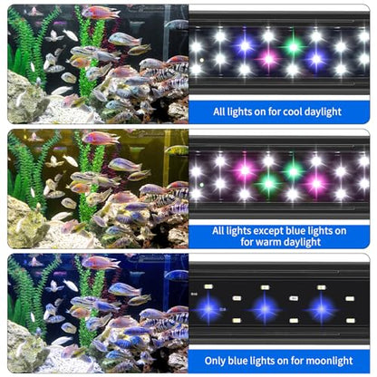 AQUANEAT LED Aquarium Light for 18 to 24 Inch Fish Tank, Auto On Off with Timer, Full Spectrum, Adjustable Brightness, Daylight Moonlight Mode, for Fresh Water Low-to-Mid Light Plants - size: 18"-24"
