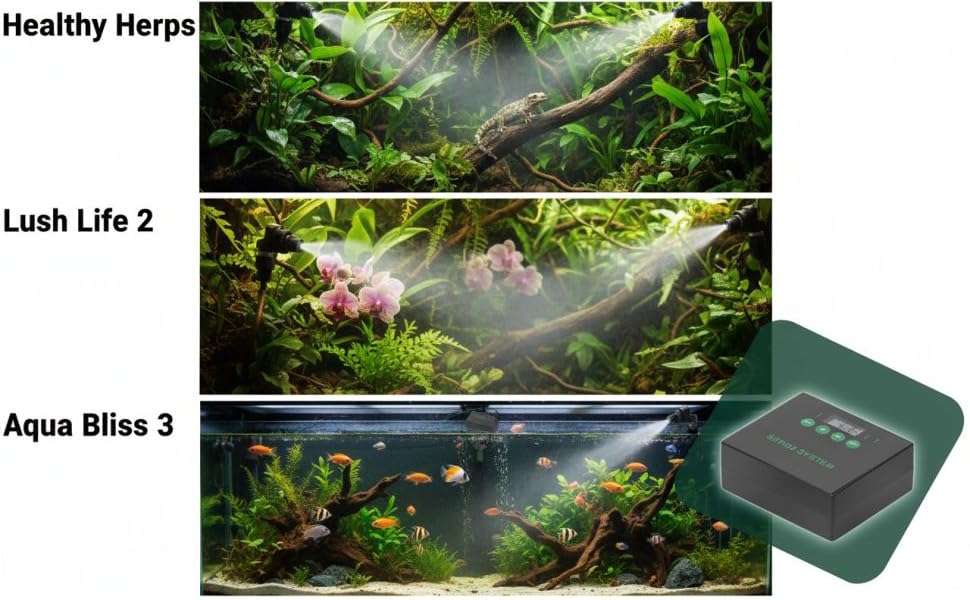Automatic Reptile Misting System, Programmable Humidifier with Timer, 360 Degree Dual Nozzles, Terrarium Spray Kit, Self-Priming