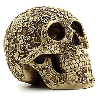 UJOY Creative Skull Flowers Sculpture 8.1'' Human Head Skeleton Statue Collectible Halloween Decoration Home Decor