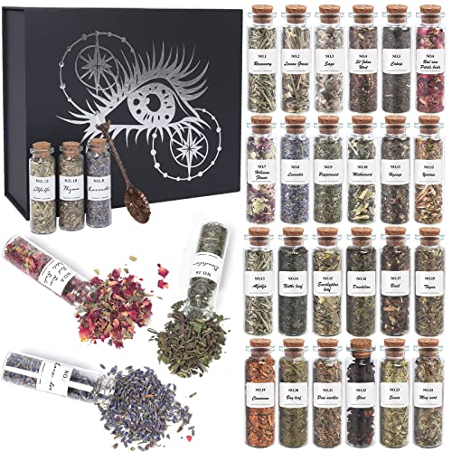 HNSHAG Witchcraft Supplies Herbs and Flowers Kit, 24pack Dried Herb for Spell Jars, Witchy Beginners, Witchcraft Altar Supplies and Decor, Rose Cinnamon Spiritual Herb for Witchy Gifts for Women - size: 15ml 24pack