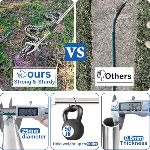 Snake Grabber Tool, 55" Snake Tongs Long Handle for Rattlesnake Reptile Tongs Heavy Duty Long Catcher Reach Grabber Stainless Steel Materials Sponge Handle Wide Jaw (55 inches) - size: 55"