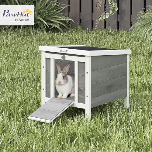 PawHut Small Wooden Rabbit Hutch Bunny Cage Guinea Pig Cage Duck House Dog House with Openable & Waterproof Roof, for Rabbits, Chickens, Ducks, Gray - color: Grey