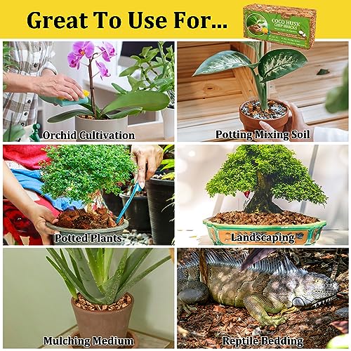 Riare 6 Pack Coco Chips Substrate for Plants- 6.6lb 100% Organic Coconut Husk Brick with Low EC and pH Balanced, High Expansion Coconut Substrate Coco Husk Mulch for Garden Flowers, Herbs, Planting - color: 6 Pack