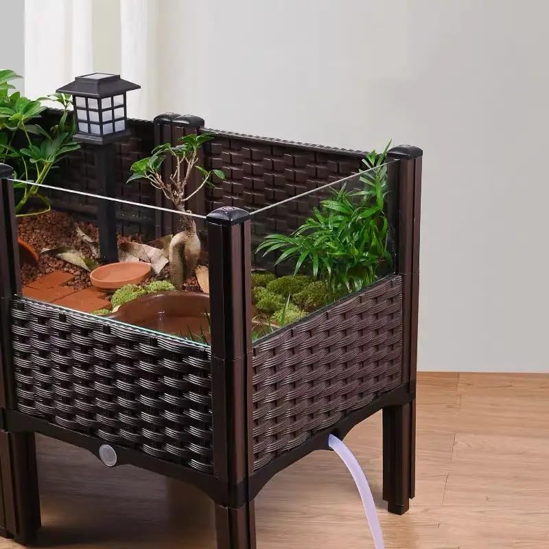 Elevated Turtle Habitat Box, Black Woven Design, 2-Tier Elevated Combination, with The Option to Increase The Number of Combinations, Turtle Habitat, Breeding Box