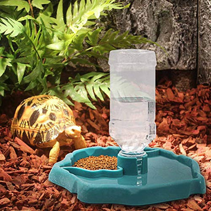 Automatic Reptile Feeder Reptile Food and Water Dish Bowl Bottle Tortoise Turtle Water Dispenser for Bearded Dragon Gecko Lizard (Blue) - color: Blue
