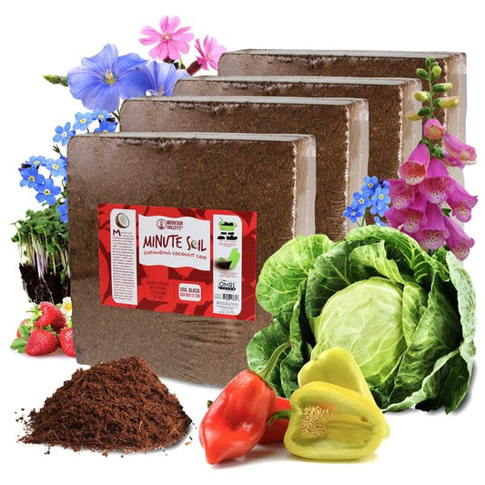 Mountain Valley Seed Co Soil Blocks - 4 Pack - Compressed Coco Coir | Expands 15x with water, ~90 gal per 4-pack. OMRI Listed. Peat-free coco coir for beds, containers & microgreens. - size: 4 Blocks