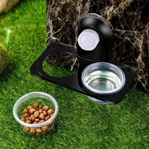 DOITOOL 2pcs Reptile Food and Water Bowls with Double Suction Cups, Black Plastic Feeding Dishes for Terrariums, Aquarium Water Bowls Suitable for Geckos, Turtles, and Small Reptiles
