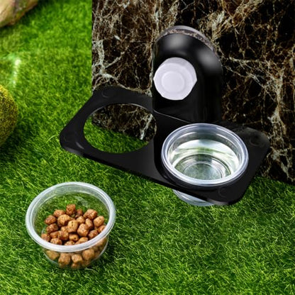 DOITOOL 2pcs Reptile Food and Water Bowls with Double Suction Cups, Black Plastic Feeding Dishes for Terrariums, Aquarium Water Bowls Suitable for Geckos, Turtles, and Small Reptiles
