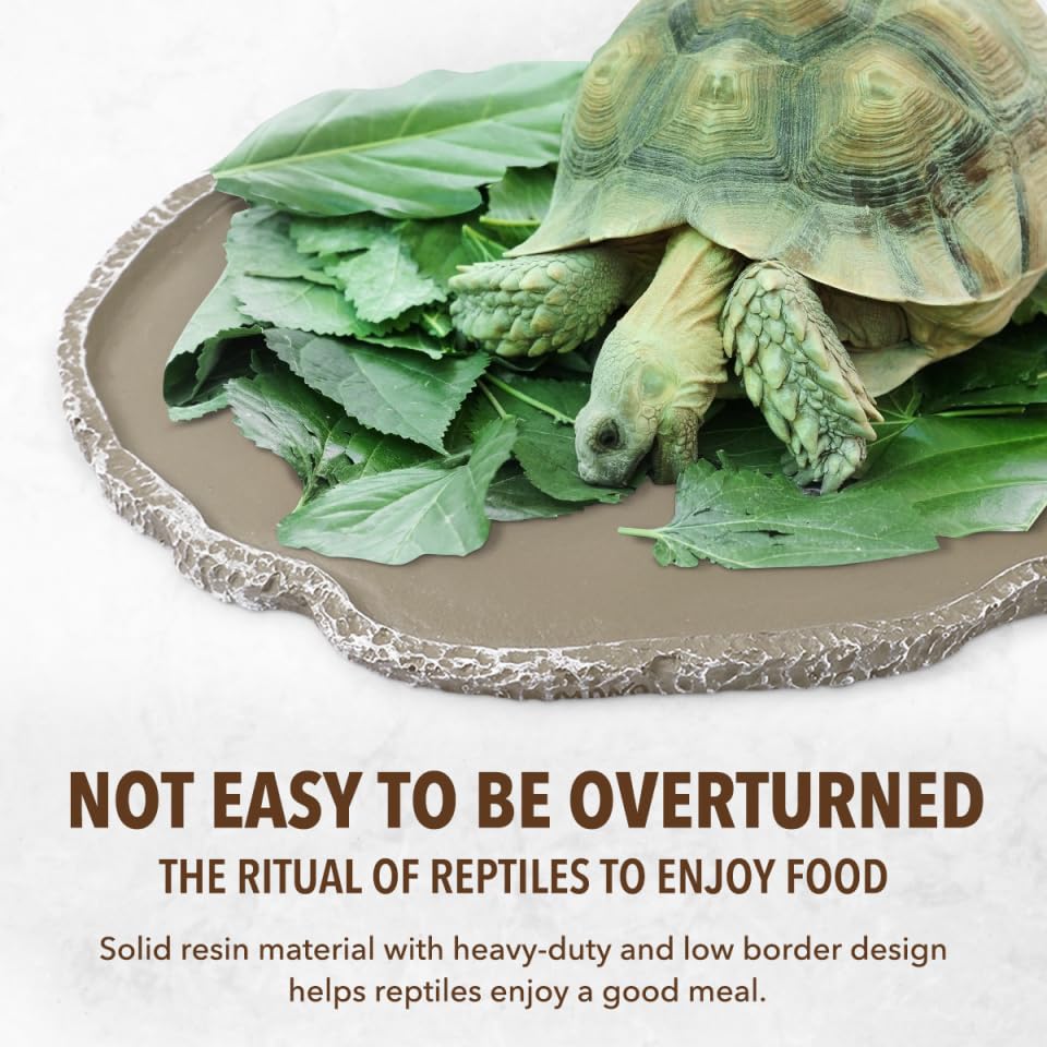 UEETEK Resin Reptile Water Dish 7x5.5x0.3in – Anti-Tip Flat Bowl for Mess-Free Hydration & Feeding, Terrarium Corner Fit for Snakes, Turtles, Lizards