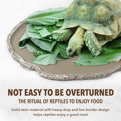 UEETEK Resin Reptile Water Dish 7x5.5x0.3in – Anti-Tip Flat Bowl for Mess-Free Hydration & Feeding, Terrarium Corner Fit for Snakes, Turtles, Lizards
