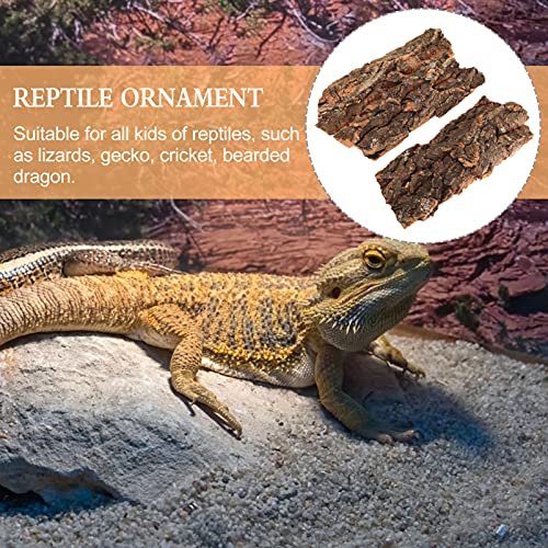 VILLCASE 2-Pack Reptile Bark Hideout Climb Platform Natural Cork Bark for Terrarium Landscape Decoration Ideal for Bearded Dragons Lizards Amphibians 7.87X3.14X0.78In
